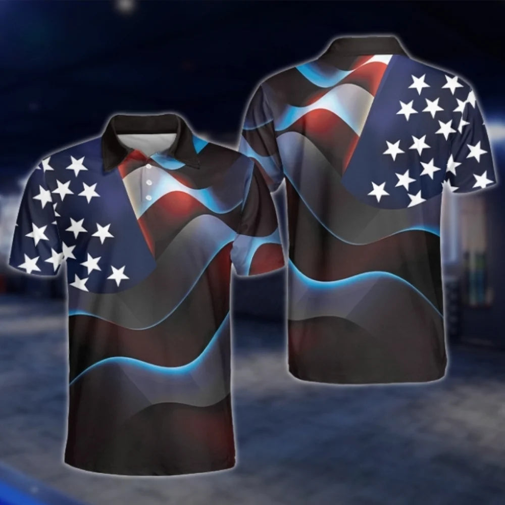 American Flag Mens Golf Polo Shirts, Patriotic Golf Shirts For 4th Of July GOF0230