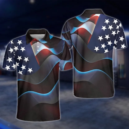 American Flag Mens Golf Polo Shirts, Patriotic Golf Shirts For 4th Of July GOF0230