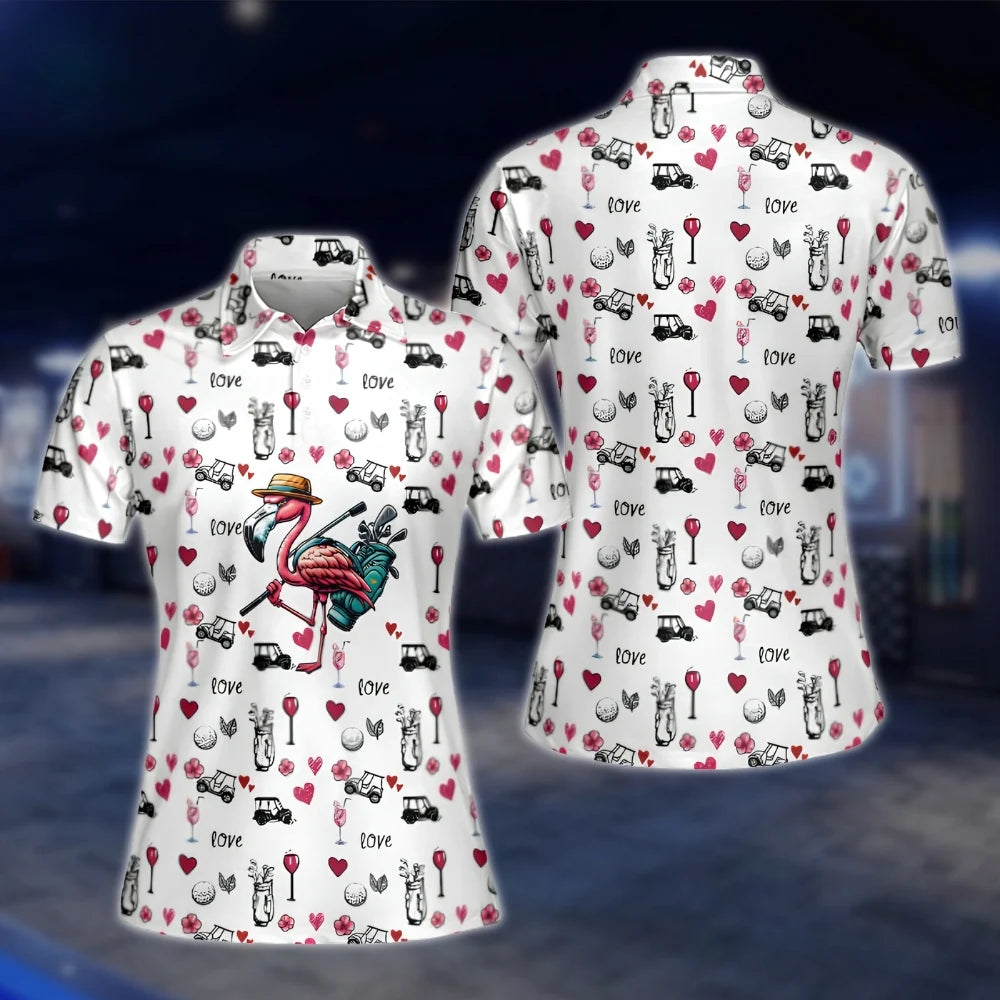 Cute Flamingo Golf Polo Shirts For Women, Flamingo Golf Shirts Ladies GOF0281