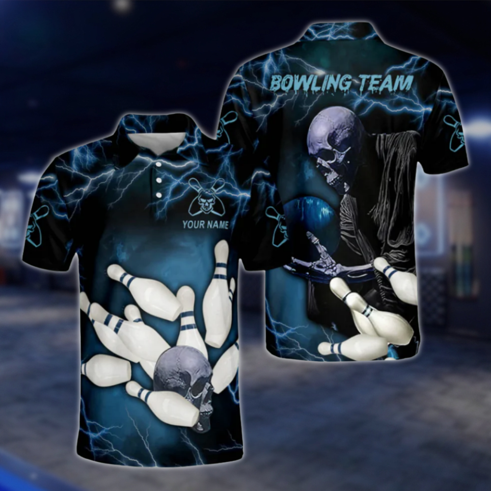 Customized Skull Bowling Polo Shirt For Men, Custom Skull Bowling Team Shirts BZ0191 BOW0472