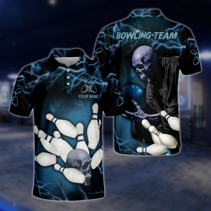 Customized Skull Bowling Polo Shirt For Men, Custom Skull Bowling Team Shirts BZ0191 BOW0472