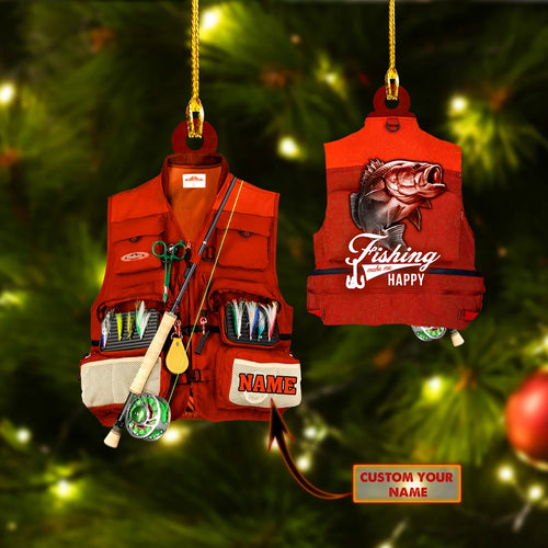 Fishing Ornament - Custom Shaped Ornament - Fishing Vest Orange Ornament ORN0031