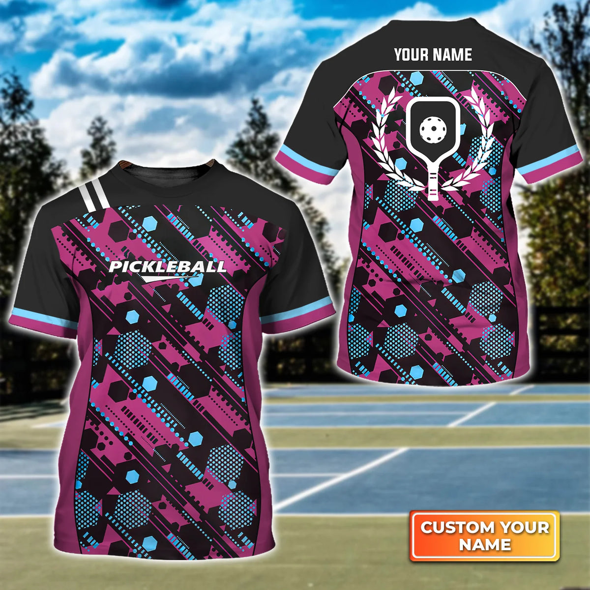 Hexagon Pattern Pickleball Personalized Name 3D Tshirt QB95 Gift For Pickleball Player PKL0116