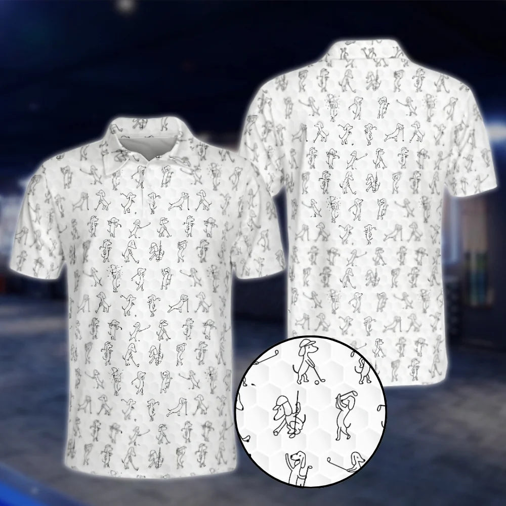 Dachshund Dog Mens White Black Golf Polo Shirt, Dachshund Golf Shirt GOF0125