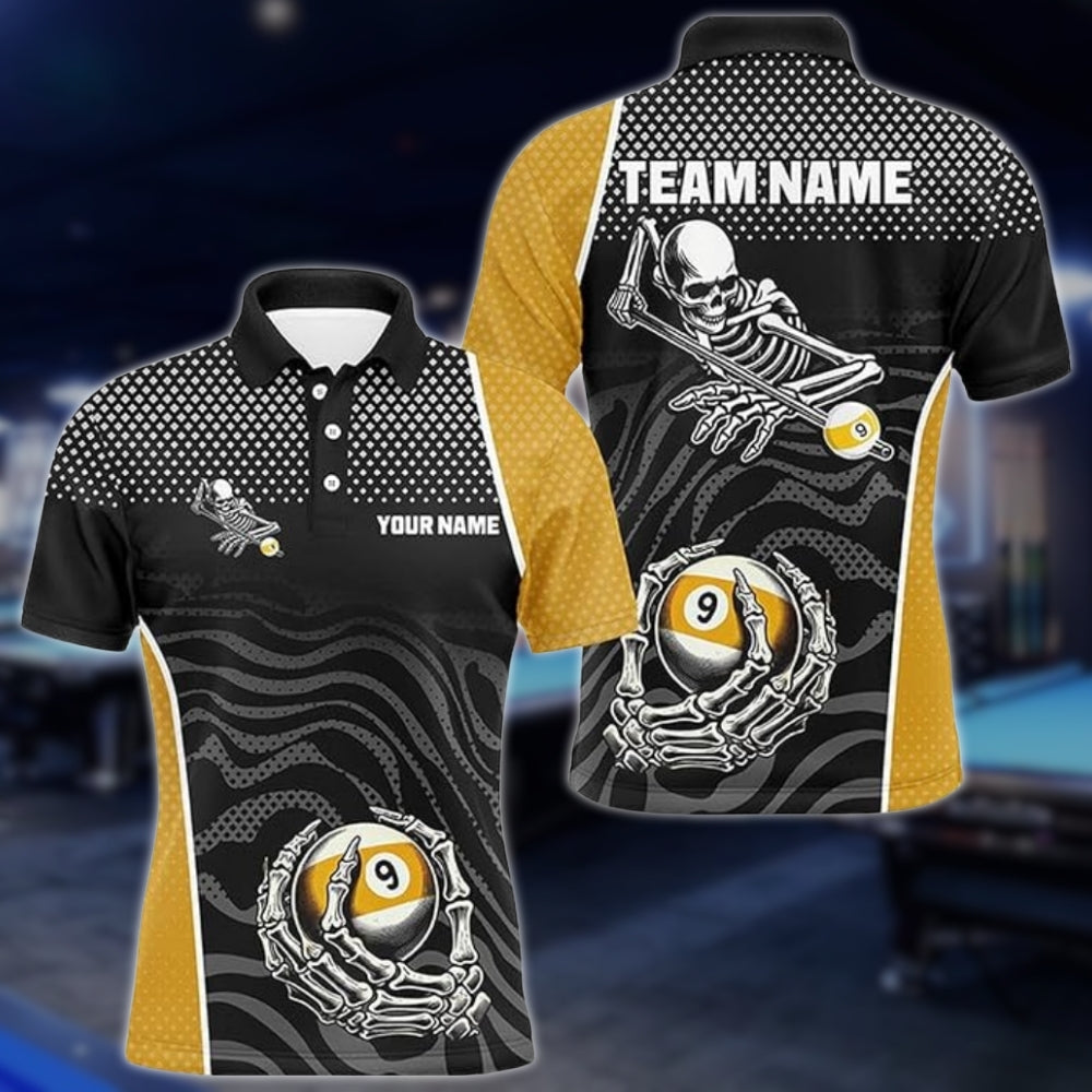 Custom Skull 9 Ball Billiard Men Polo Shirt, Custom 9 Ball Skull Billiard Team Shirts BLD0027