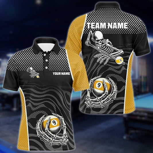 Custom Skull 9 Ball Billiard Men Polo Shirt, Custom 9 Ball Skull Billiard Team Shirts BLD0027