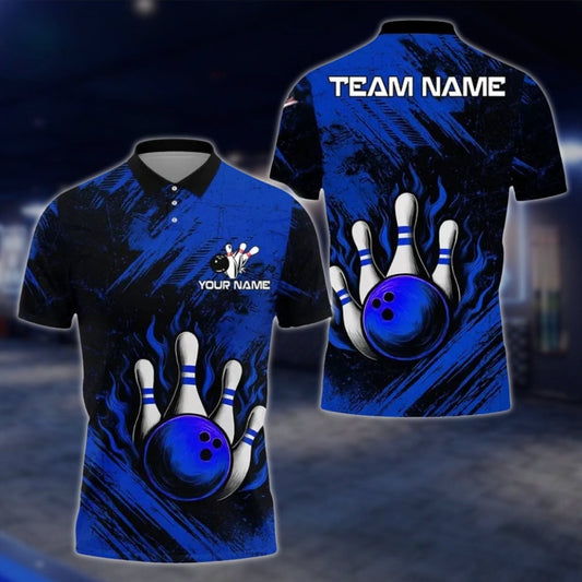 Custom Team Black And Blue Bowling Polo Shirt For Mens, Custom Bowling Shirts BE0118 BOW0385
