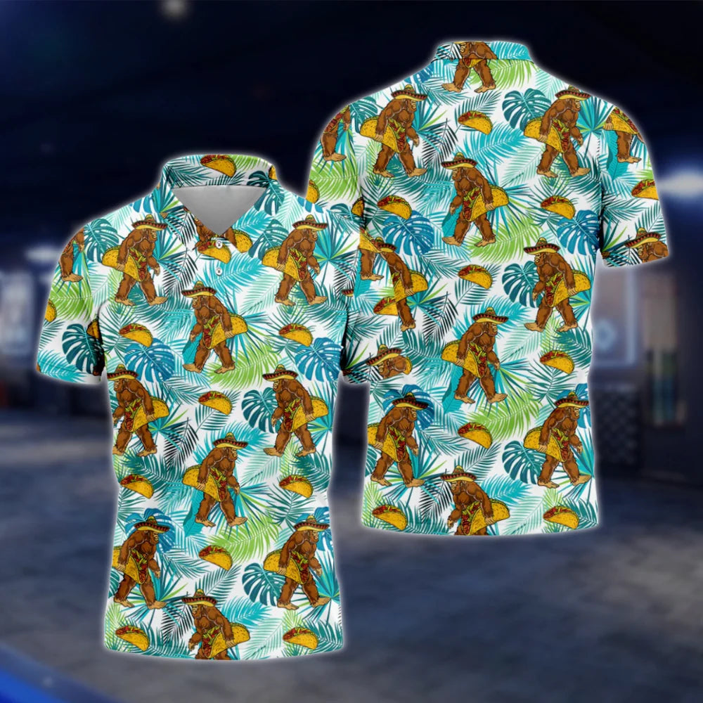 Tropical Taco Bigfoot Golf Polo Shirt For Men, Bigfoot Golf Shirts GOF0087
