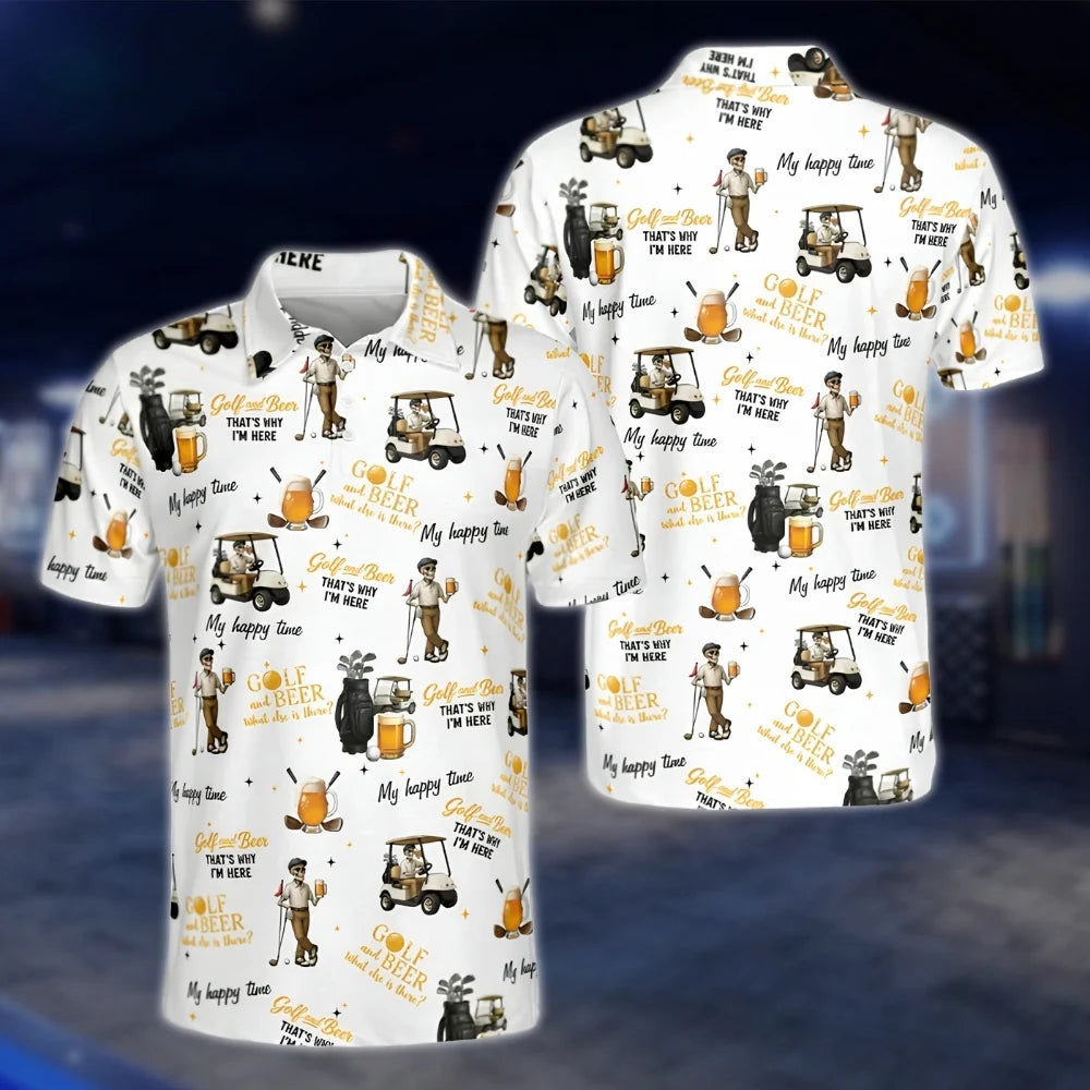 Golf And Beer That's Why I'm Here Skeleton Golf Polo Shirt For Men, Funny Beer Golf Shirt GOF0122
