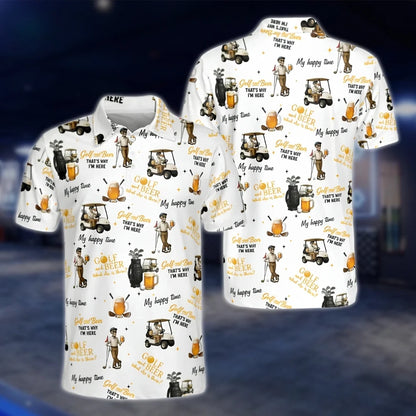 Golf And Beer That's Why I'm Here Skeleton Golf Polo Shirt For Men, Funny Beer Golf Shirt GOF0122