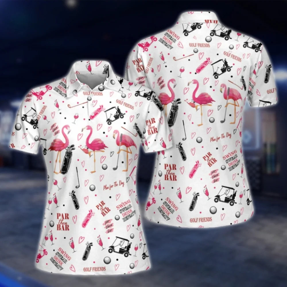 Funny Flamingo Golf Polo Shirts Womens, Ladies Flamingo Golf Shirts GOF0293