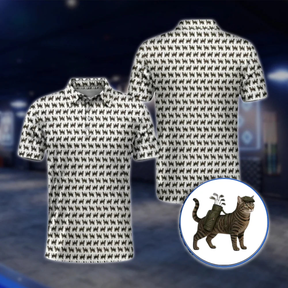 Men's Brown Tabby Golf Polo Shirt, Cat Golf Shirt For Pet Lover GOF0045