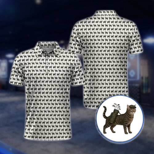 Men's Brown Tabby Golf Polo Shirt, Cat Golf Shirt For Pet Lover GOF0045