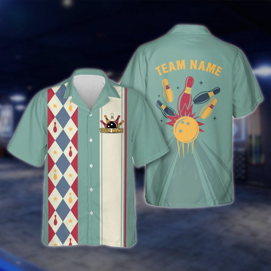 Custom Argyle Mint Bowling Hawaiian Shirt Men Women, Custom Retro Argyle Bowling Team Shirts BE0068 BOW0329