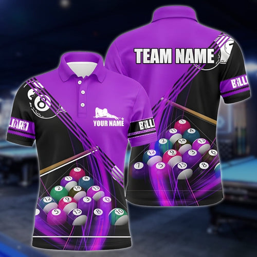 Custom Black Purple Billiard Team Polo Shirt For Men, Custom Pool Billiard Shirts BLD0203