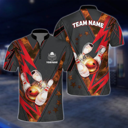 Men's Custom Team Black Red Bowling Jersey, Custom Bowling Shirts For Team BZ0080 BOW0465