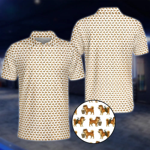 Mens Shiba Inu Pattern Golf Polo Shirts, Shiba Dog Golf Shirts GOF0210
