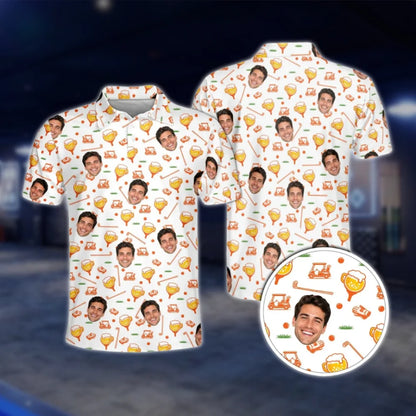 Custom Face Beer Golf Polo Shirt Men, Personalized Beer Lover Golf Shirt With Photo GOF0067
