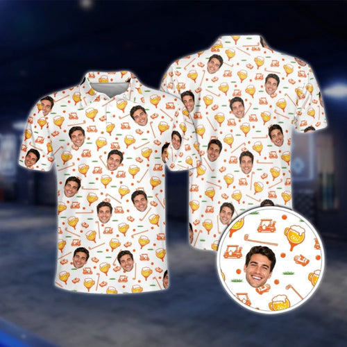 Custom Face Beer Golf Polo Shirt Men, Personalized Beer Lover Golf Shirt With Photo GOF0067
