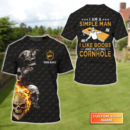 Cornhole Skull Fire Flame Funny Personalized Name 3D Tshirt Gift For Cornhole Players QB95 ORN0281