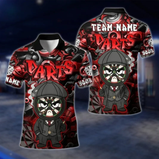 Funny Dartboard Custom Graffiti Darts Polo Shirt For Men, Custom Team Darts Shirts Red Black DAT0307