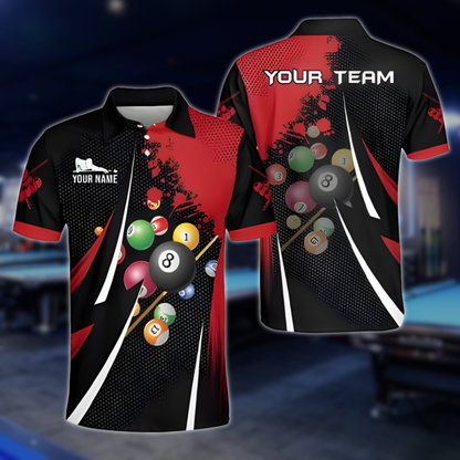 Custom Black And Red Billiard Team Polo Shirts For Mens, Custom Billiard Pool Players Shirts BLD0261