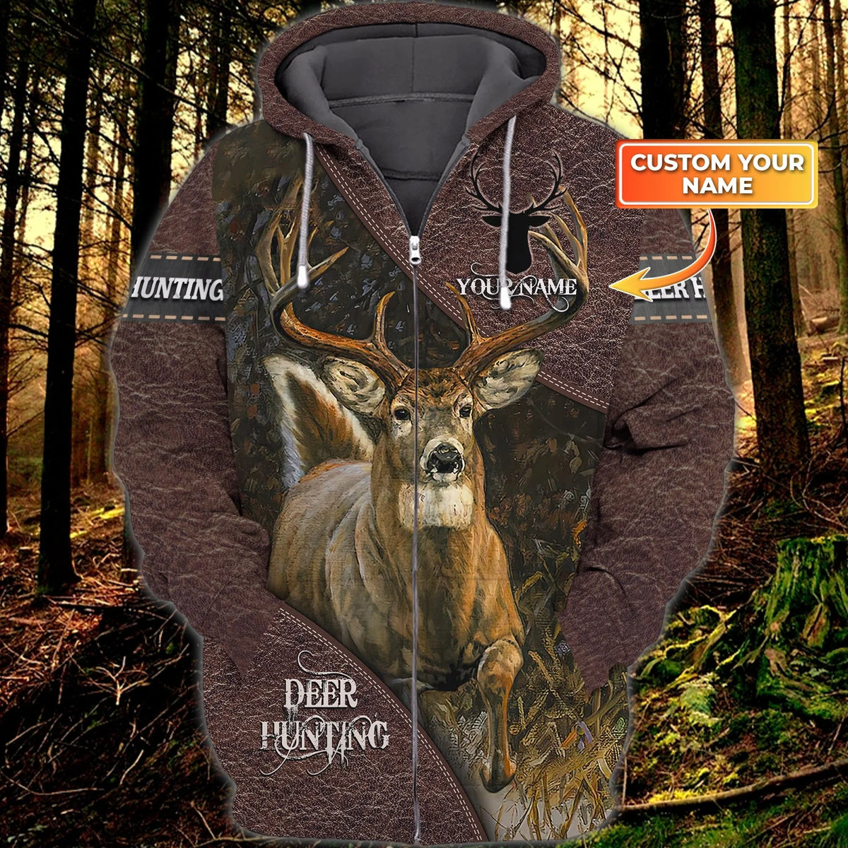 Co98 - 330 - Personalized Name 3D Zipper hoodie - Hunting HNT0087