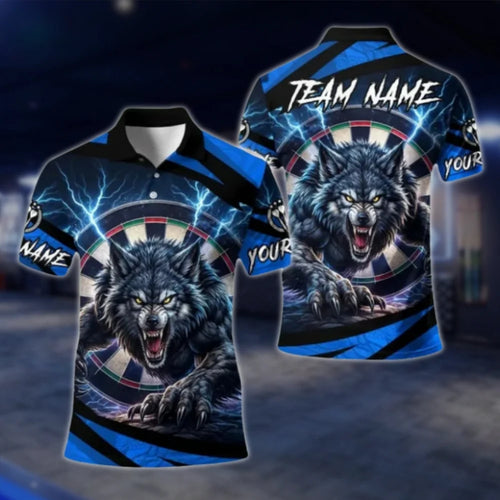 Custom Wolf Blue Thunder Dart Mens Polo Shirt, Custom Wolf Dart Team Shirts DAT0348