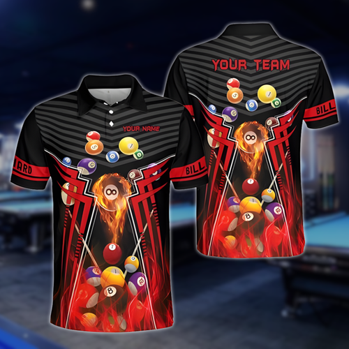 Custom Team Black And Red Billiard Men Polo Shirts, Custom Pool Billiard Shirts For Team BLD0224