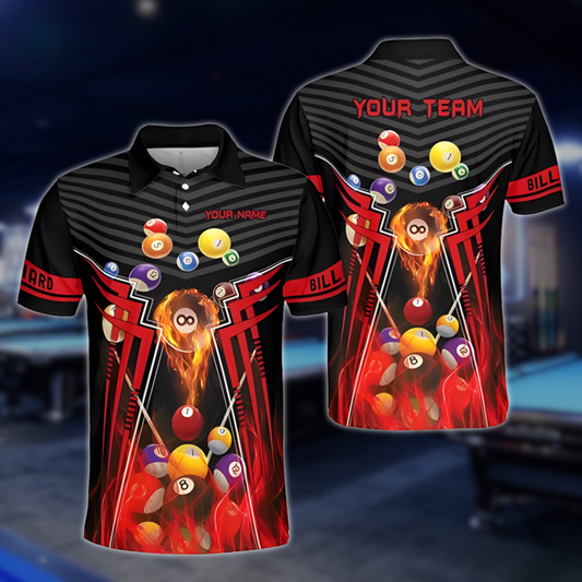 Custom Team Black And Red Billiard Men Polo Shirts, Custom Pool Billiard Shirts For Team BLD0224