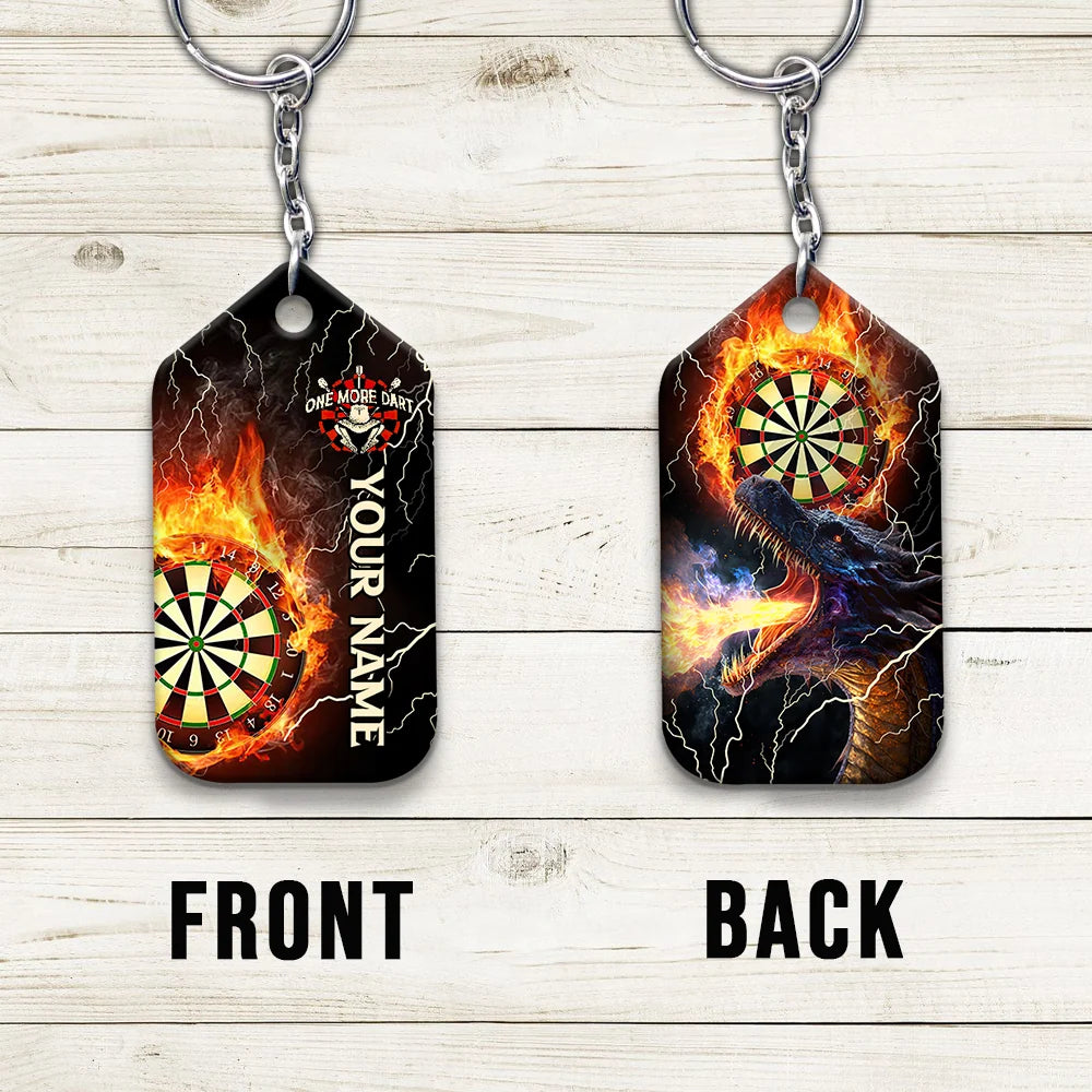 Thunder Flame Bullseye Dartboard Personalized Name 3D Dragon And Darts Keychain For Dart Team Player ORN0183