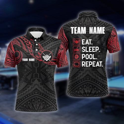 Eat Sleep Pool Repeat Custom Tribal Billiard Polo Shirt Mens, Custom Funny Tribal Billiard Team Shirts BLD0105