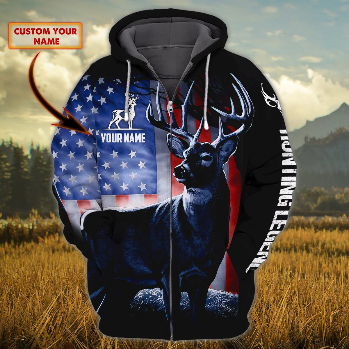 Hunting Legend - Personalized Name 3D Zipper Hoodie 01 - RINC98 HNT0032