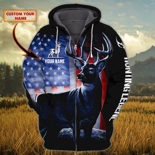 Hunting Legend - Personalized Name 3D Zipper Hoodie 01 - RINC98 HNT0032