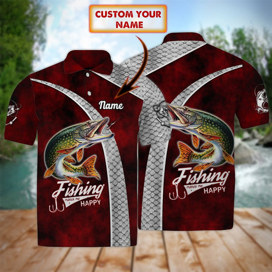 Fishaholic Northern Pike Fishing - Personalized Name 3D Polo Shirt -Loop- Ntp-192 FISH0262