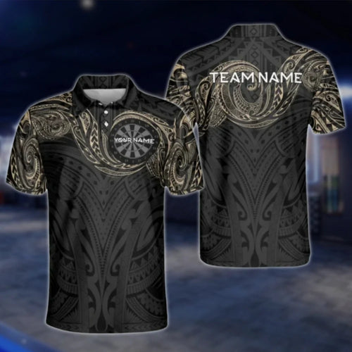 Personalized Tribal Beige Black Dart Mens Polo Shirt, Custom Tribal Darts Team Shirts DAT0371