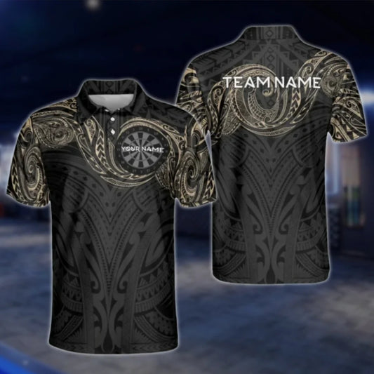 Personalized Tribal Beige Black Dart Mens Polo Shirt, Custom Tribal Darts Team Shirts DAT0371