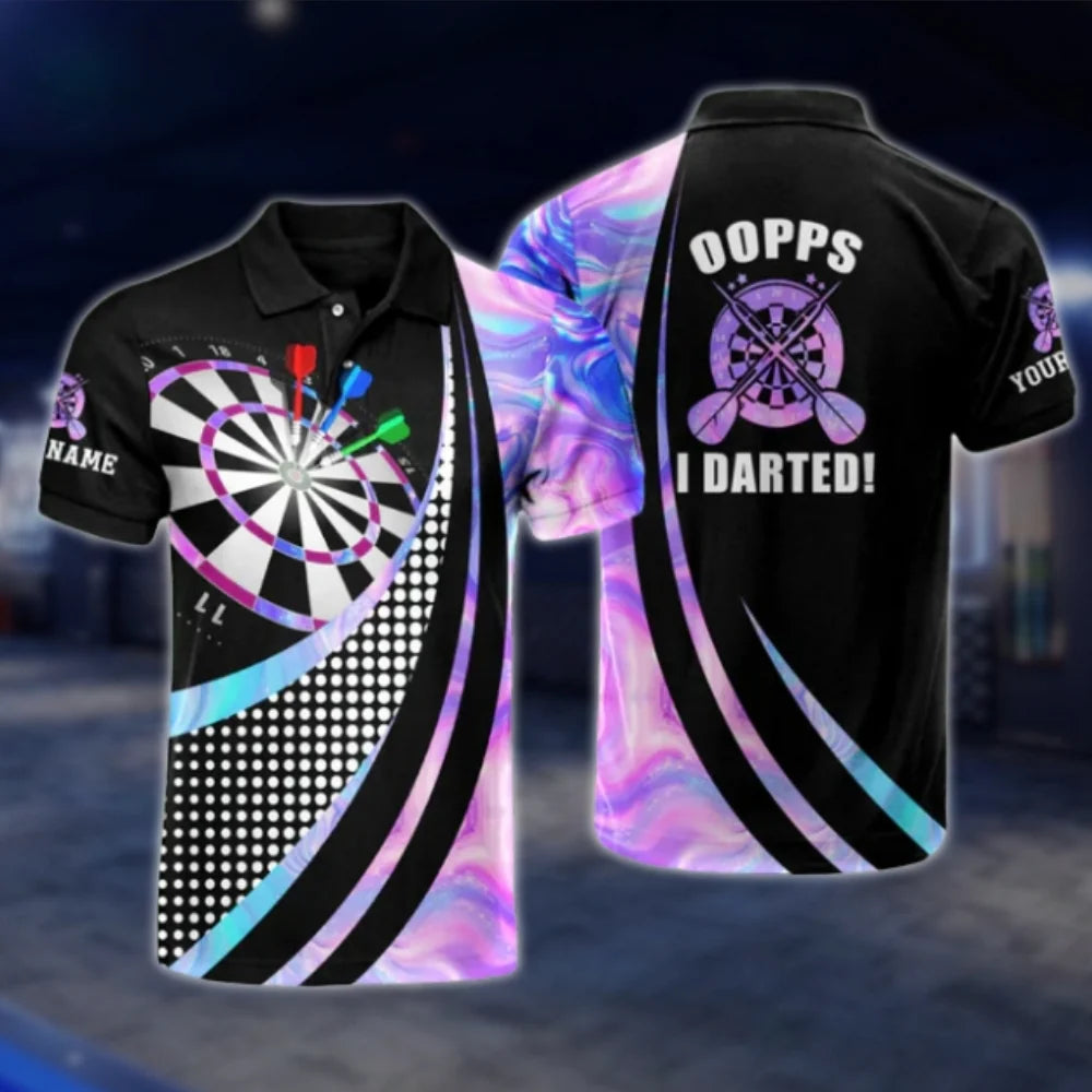 Oops I Darted Custom Name Neon Purple Dart Polo Shirt Men, Custom Funny Dart Shirt DAT0457