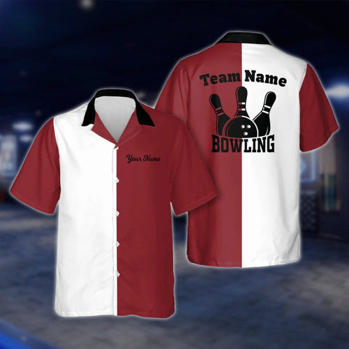 Custom Vintage Maroon White Bowling Hawaiian Shirt Men Women, Custom Team Vintage Bowling Shirts BZ0020 BOW0302