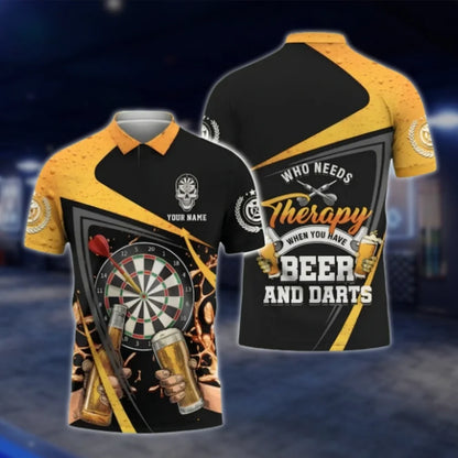 Who Needs Therapy When You Have Beer And Darts Custom Funny Dart Polo Shirt For Mens, Custom Beer Dart Shirt DAT0434