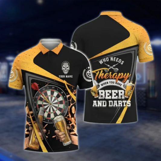Who Needs Therapy When You Have Beer And Darts Custom Funny Dart Polo Shirt For Mens, Custom Beer Dart Shirt DAT0434