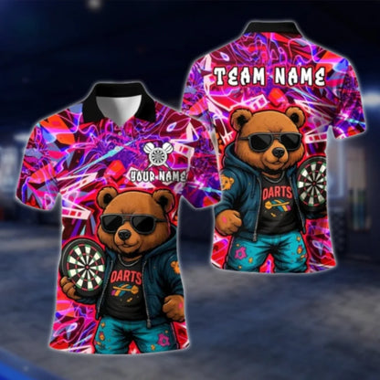 Custom Funny Bear Darts Men Polo Shirt, Custom Team Bear Darts Shirt Purple DAT0389