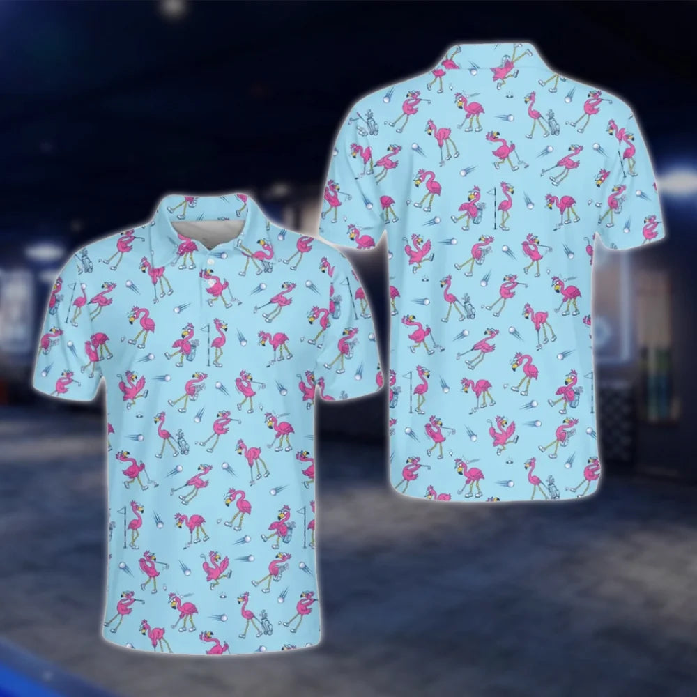 Flamingo Funny Golf Polo Shirt For Mens, Flamingo Lover Golf Shirts GOF0068
