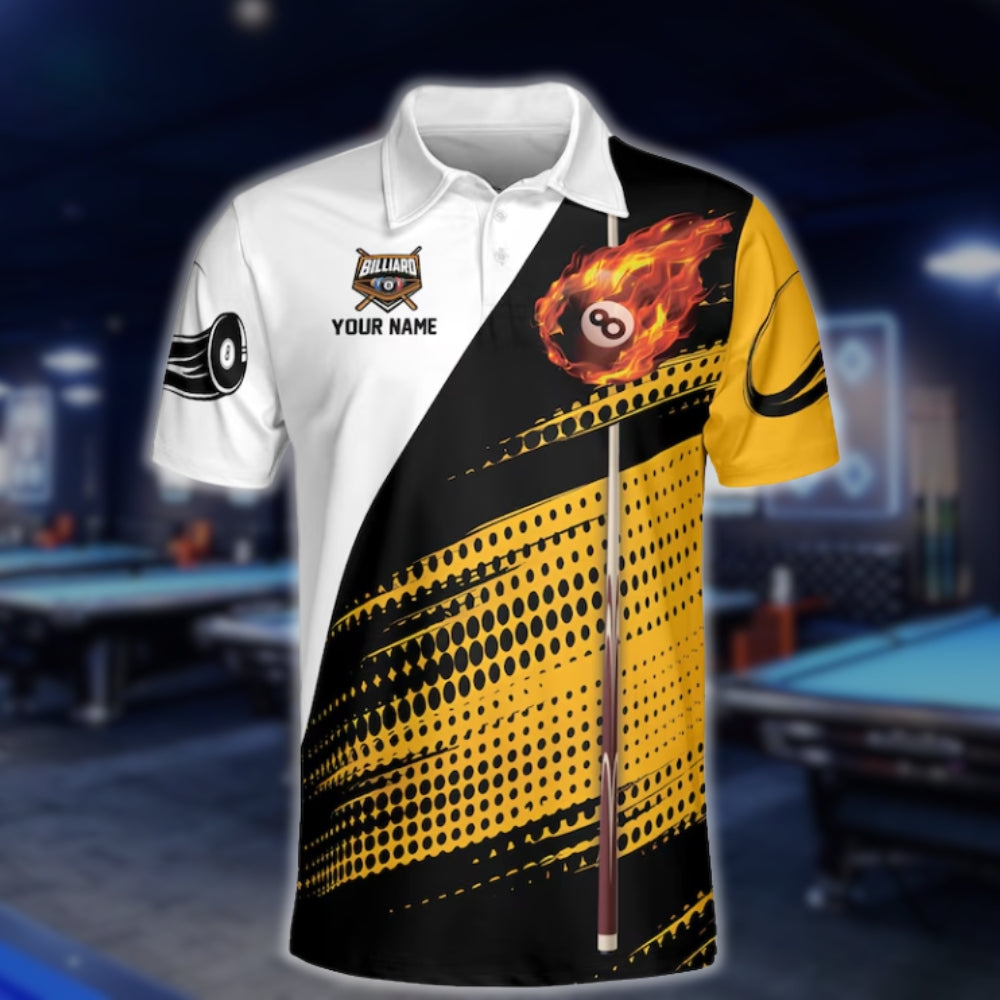 Custom Skull Black Yellow Billiard Men's Polo Shirt, Custom Skull Billiard Team Shirts BLD0083