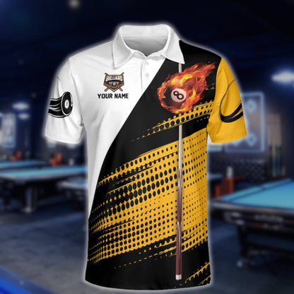 Custom Skull Black Yellow Billiard Men's Polo Shirt, Custom Skull Billiard Team Shirts BLD0083