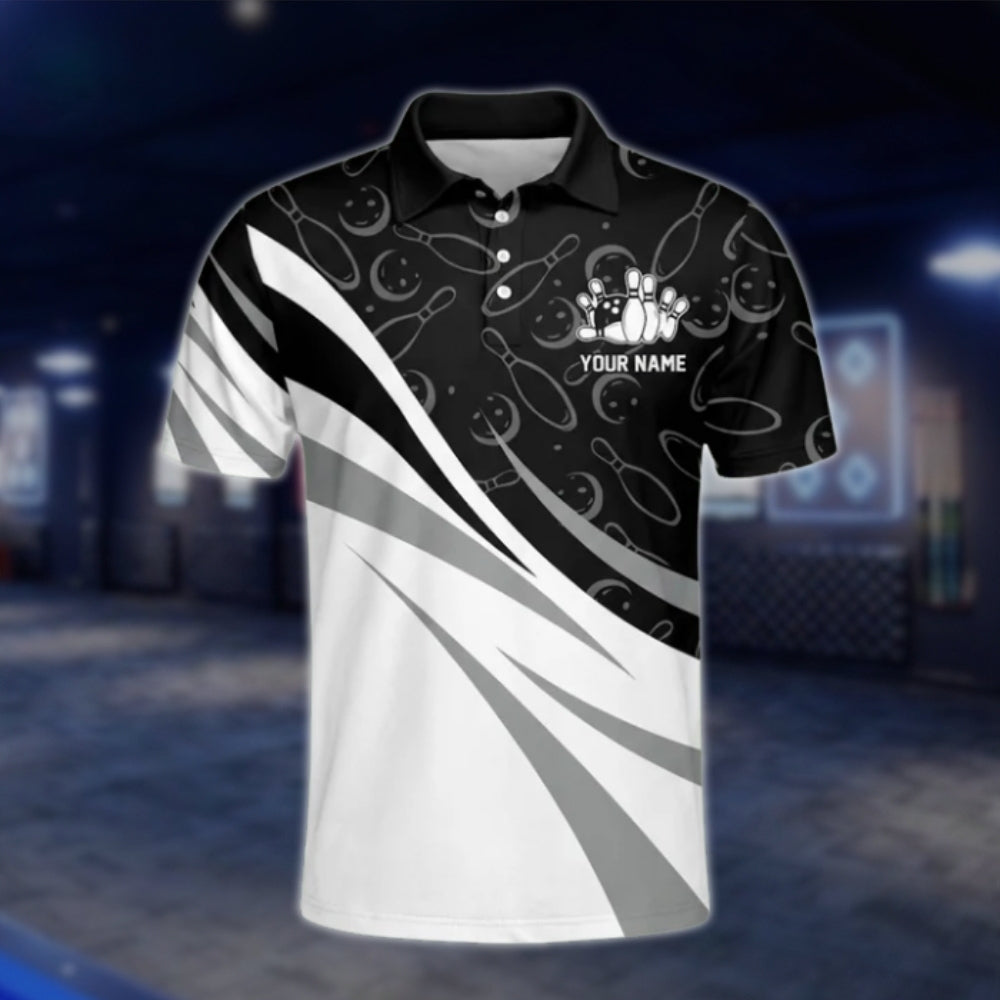Custom Team Black White Bowling Polo Shirt For Mens, Custom Bowling Shirts BA0020 BOW0257