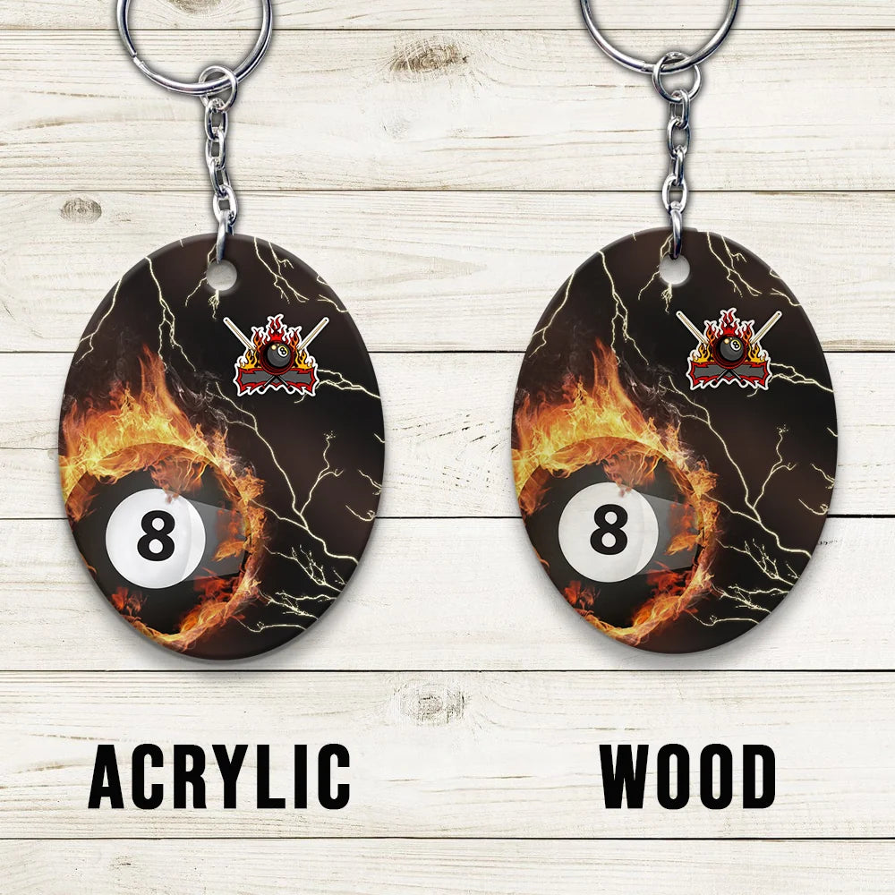 Billiard 8 Ball Thunder Fire Flame Personalized Name 3D Keychain Gift For Billiard Players ORN0177