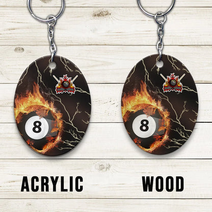 Billiard 8 Ball Thunder Fire Flame Personalized Name 3D Keychain Gift For Billiard Players ORN0177