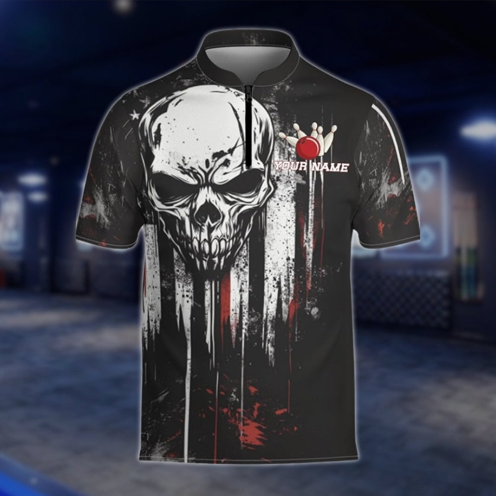 Custom Skeleton Black White Bowling Jersey Mens, Custom Skull Bowling Team Shirts BZ0141 BOW0454