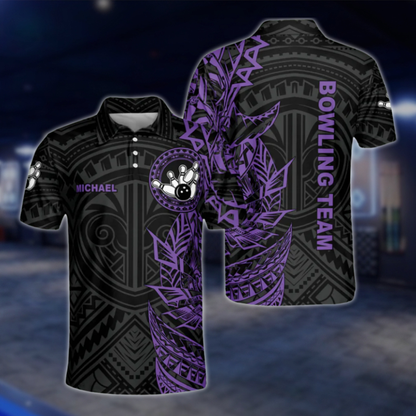 Custom Black and Red Tribal Bowling Polo Shirts Mens, Custom Team Tribal Bowling Shirts BZ0199 BOW0478